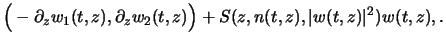 $\displaystyle \Big(-\partial_z w_1(t,z),\partial_z w_2(t,z)\Big) +S(z,n(t,z),\vert w (t,z)\vert^2)w (t,z),.$