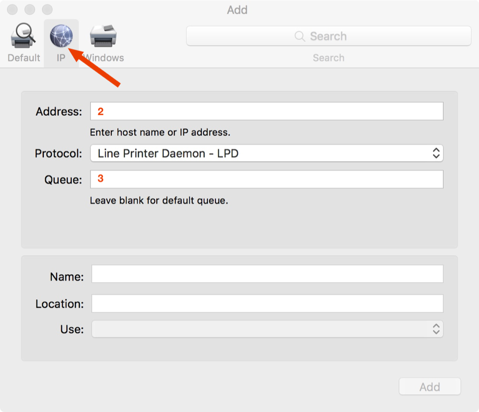 macOS add printer &ndash; step 2