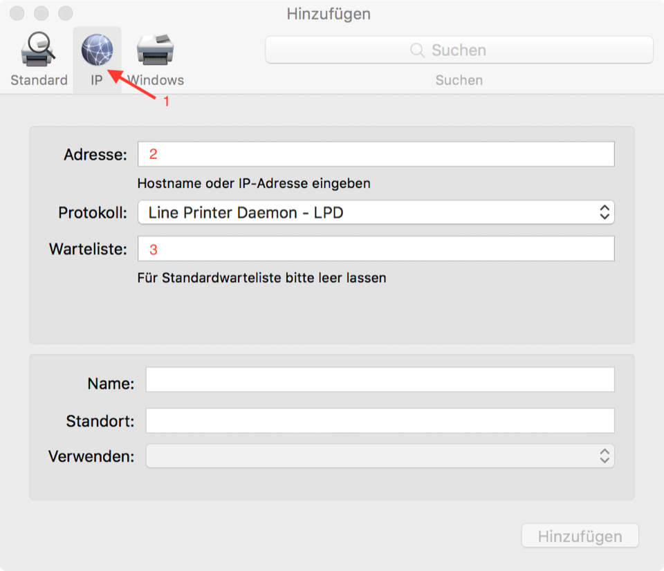 macOS Drucker hinzufügen &ndash; Schritt 2