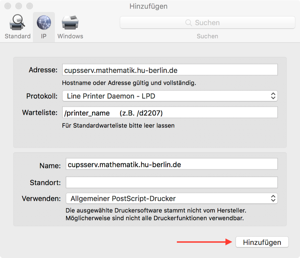 macOS Drucker hinzufügen &ndash; Schritt 3